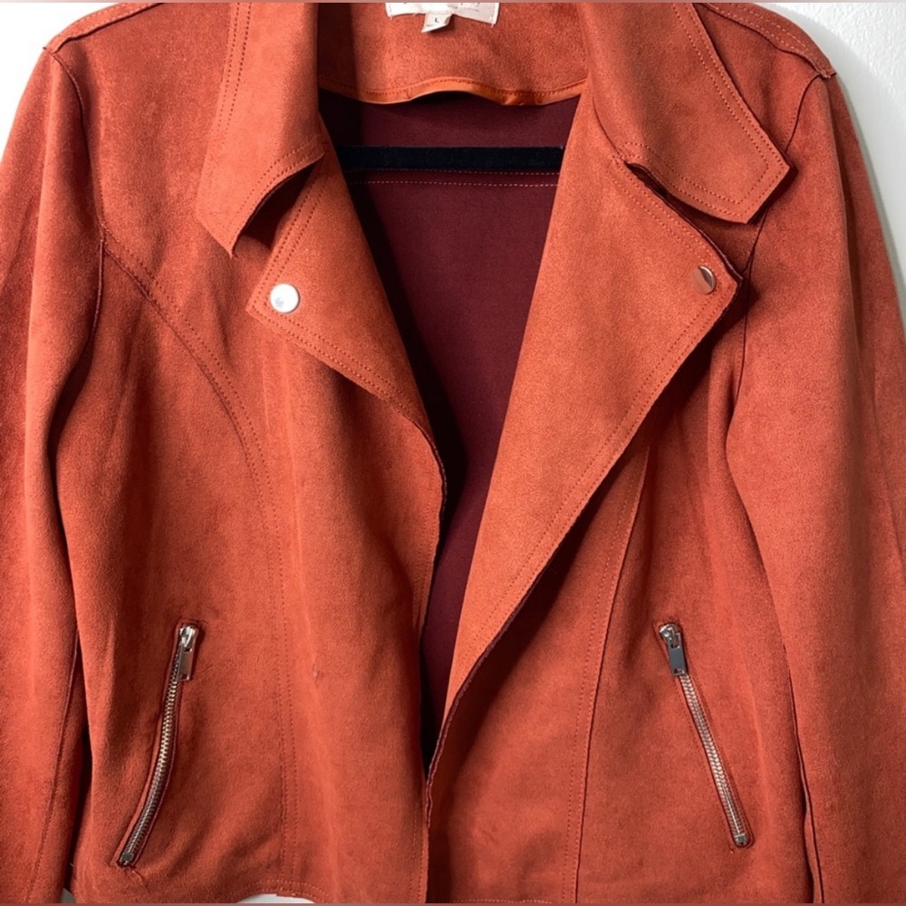 Philosophy Faux Suede Rust Orange Motocross Bikercore Rocker Jacket Sz L - Picture 8 of 10